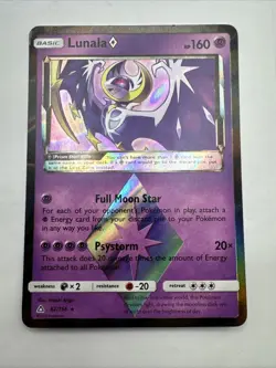 Pokemon TCG Lunala Prism Star 62/156 Sun Moon Ultra Prism Card - Image 1