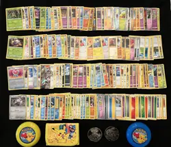 Pokemon - Lot of Approx 220 Cards, Wallet, 2 Mini Frisbees, 2 Coins - Image 1