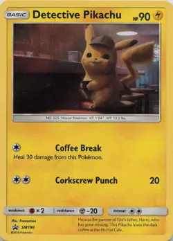 Detective Pikachu - SM190 Holo Promo Sun & Moon Promo Pokemon Lightly Played - Image 1