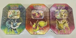 Eevee Evolutions Tin Set Pokemon TCG Vaporeon Flareon Jolteon GX 3 Tins 2019 - Image 2