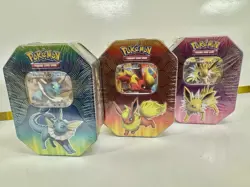 Eevee Evolutions Tin Set Pokemon TCG Vaporeon Flareon Jolteon GX 3 Tins 2019 - Image 3