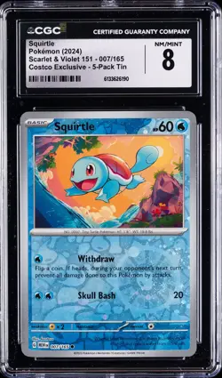 2024 POKEMON S&V 151 - COSTCO EXCLUSIVE - 5-PACK TIN #007/165 SQUIRTLE CGC 8 - Image 1