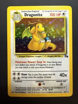 1999 Pokemon TCG Fossil Unlimited Dragonite Holo 4/62 LP - Image 1