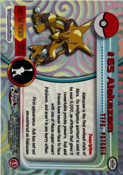 2000 Topps Chrome Pokemon Card Alakazam #65 NM-LP+ Condition - Image 3