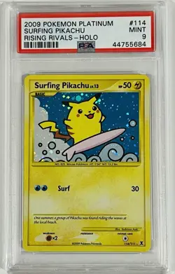 2009 Pokemon Platinum Surfing Pikachu Rising Rivals Holo 114/111 PSA 9 - Image 1