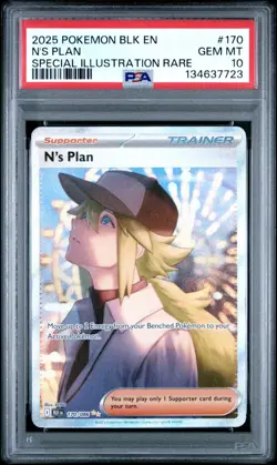 2025 POKEMON BLK EN BLACK BOLT SPECIAL ILLUSTRATION RARE #170 N'S PLAN PSA 10 - Image 1