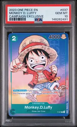 2023 ONE PIECE PROMOS CAMPAIGN EXCLUSIVE #037 MONKEY D. LUFFY PSA 10 - Image 1