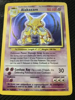 Pokemon TCG Alakazam Base Set Holo Card 1/102 Unlimited Holo Rare Mp - Image 1