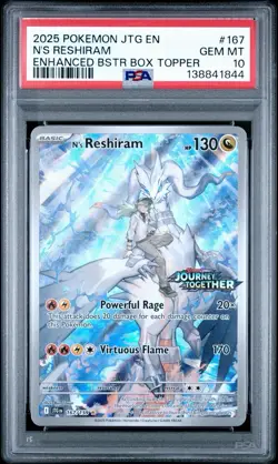 2025 Pokemon Journey Together N's Reshiram Box Topper PSA 10 - Image 1