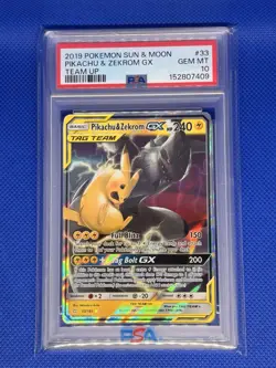 2019 POKEMON SUN & MOON TEAM UP #33 PIKACHU & ZEKROM GX PSA 10 - Image 1