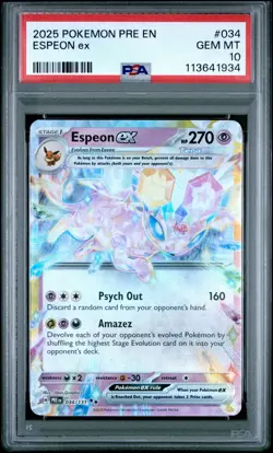 2025 Pokemon PRE EN Espeon EX PSA 10 GEM MINT Prismatic Evolutions - Image 1