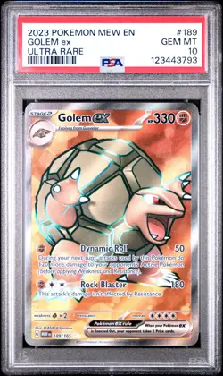 PSA 10 Golem ex 151 Full Art Mew EN 189/165 GEM MINT Graded Pokemon Card - Image 1