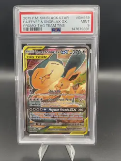 2019 Pokemon TCG Black Star Full Art Eevee & Snorlax GX Promo-Tag Team Psa 9 - Image 1