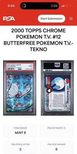 2000 Topps Chrome Pokemon Butterfree Tekno PSA 9 Low Pop Rare #12 Series 1 - Image 3