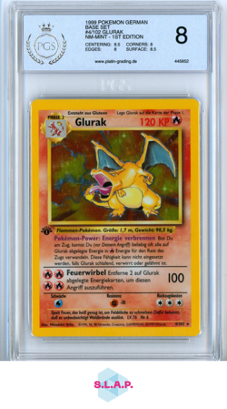 GLURAK POKEMON TCG 4/102 1999 1. EDITION BASE SET / BASIS HOLO DEUTSCH PGS 8 - Image 1