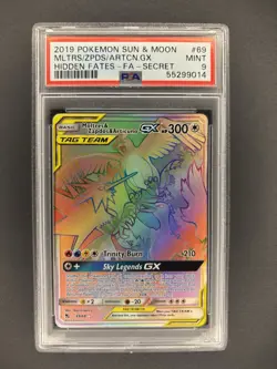 Pokemon 2019 Moltres Zapdos Articuno GX 69/68 Hidden Fates Secret PSA 9 - Image 1