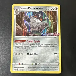 Galarian Perrserker SWSH008 Promo SWSH Black Star Pokemon NM Sword Shield Stamp - Image 1