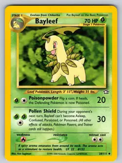 Bayleef 28/111 Unlimited Uncommon Neo Genesis Pokemon Moderately Played - Image 1