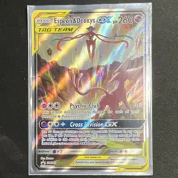 Pokemon Espeon & Deoxys GX SM240 SM Black Star Promo TAG TEAM Holo - Image 1