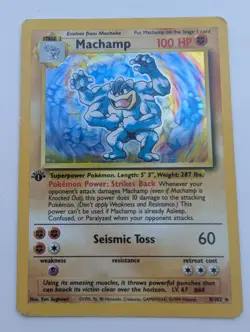 Pokemon Machamp Base Set 1st Edition Holo Rare Card 8/102 LP Excellent - Image 1
