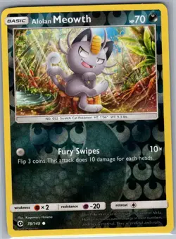 Alolan Meowth 78/149 Reverse Holo SM Base Set - Pokemon Card - NM - Image 1