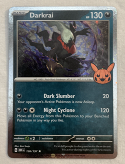 1x Darkrai Trick or Trade 136/197 2024 Cosmos Holo Pokemon Card DOUBLE SWIRL LP - Image 1