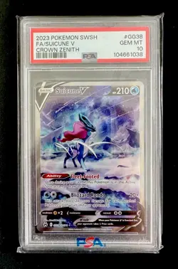 PSA GEM MINT 10 Pokemon Suicune V 2023 SWSH GG38 Crown Zenith Full Art - Image 1