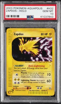 2003 POKEMON AQUAPOLIS #H32 ZAPDOS-HOLO PSA 10 - Image 1