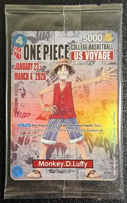 ONE PIECE TCG MONKEY.D.LUFFY COLLEGE BASKETBALL US VOYAGE PROMO P-055 SEALED - Image 1