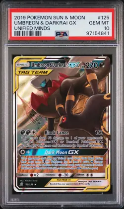 PSA 10 UMBREON & DARKRAI GX 125/236 | Unified Minds Full Art Pokemon Card - Image 1
