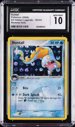 2004 POKEMON EX HIDDEN LEGENDS, REVERSE HOLO #19/101 HUNTAIL CGC 10 GEM MINT - Image 1