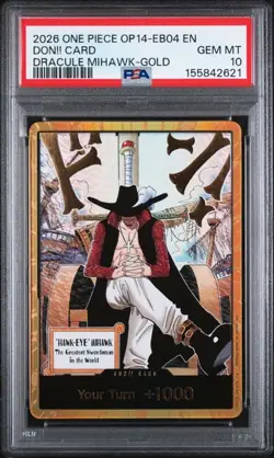 2026 ONE PIECE OP14-EB04 EN DON!! CARD DRACULE MIHAWK-GOLD PSA 10 (Q621 - Image 1
