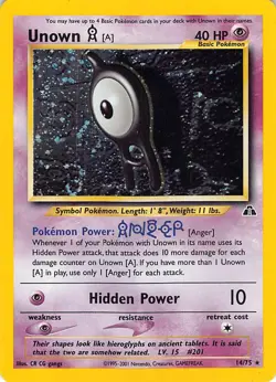 Unown [A] 14/75 Holo Rare Neo Discovery Pokemon Unlimited Holo Lightly Played - Image 1