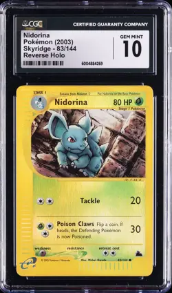 2003 POKEMON SKYRIDGE, REVERSE HOLO #83/144 NIDORINA CGC 10 GEM MINT - Image 1