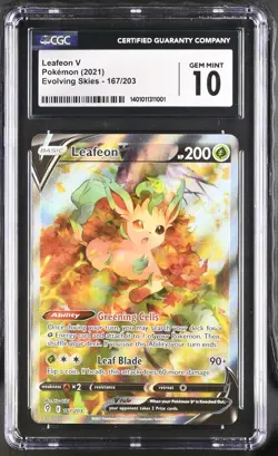 CGC 10 Leafeon V 167/203 Pokemon Evolving Skies Alt Art Alternate Sword Shield - Image 1