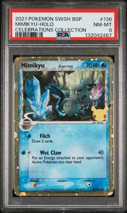 2021 POKEMON SWSH BLACK STAR PROMO CELEBRATIONS COLL #136 MIMIKYU-HOLO PSA 8 - Image 1