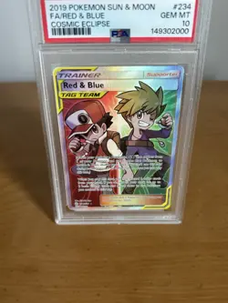 Pokemon TCG PSA 10 2019 Cosmic Eclipse Red & Blue 234/236 Full Art Holo - Image 1