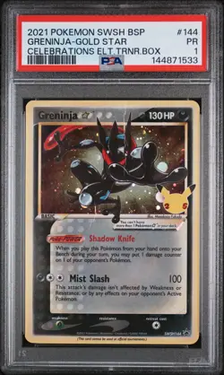 2021 POKEMON SWSH BLACK STAR PROMO #144 GRENINJA-GOLD STAR PSA 1 - Image 1