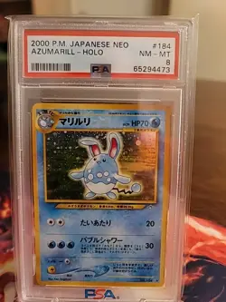 PSA 8 MINT Pokemon Japanese 2000 Azumarill Holo Neo Genesis # 184 - Image 1