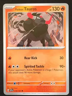 SV08: Surging Sparks Paldean Tauros #018/191 Uncommon Pokemon TCG NM - Image 1