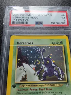 Pokemon Neo Genesis 1st Edition Heracross Holo 6/111 Vintage TCG PSA 7 Swirl - Image 2