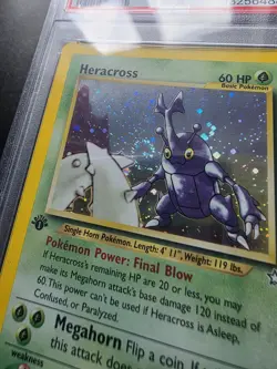 Pokemon Neo Genesis 1st Edition Heracross Holo 6/111 Vintage TCG PSA 7 Swirl - Image 3