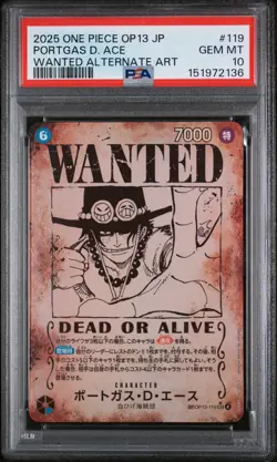 2025 ONE PIECE JAPANESE OP13-CARRYING ON HIS WILL #119 PORTGAS D. ACE PSA 10 - Image 1