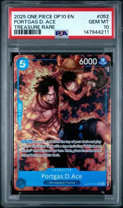 2025 One Piece Op10 Op08-052 Royal Blood Portgas D. Ace Treasure Rare PSA 10 052 - Image 1