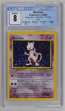 1999 Pokemon Base Set Mewtwo Holo CGC 8 #10/102 - Image 1