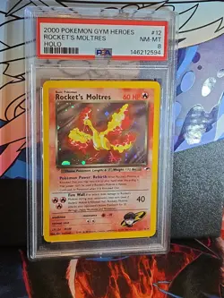 Rocket's Moltres 12/132 Holo Rare Gym Heroes Pokemon - PSA 8 - Image 2