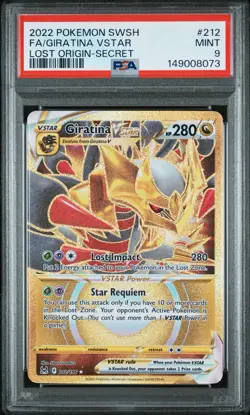 Pokemon 2022 Lost Origin Secret Full Art GIRATINA Vstar #212 PSA 9 Mint RARE - Image 1