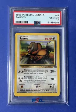 1999 Pokemon Jungle Tauros #47 PSA 10 GEM MT - Image 1