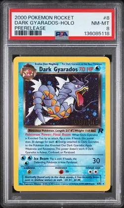 2000 POKEMON ROCKET PRERELEASE #8 DARK GYARADOS-HOLO PSA 8 - Image 1