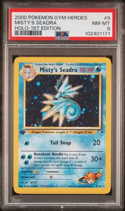 2000 POKEMON GYM HEROES HOLO-1ST EDITION #9 MISTY'S SEADRA PSA 8 - Image 1